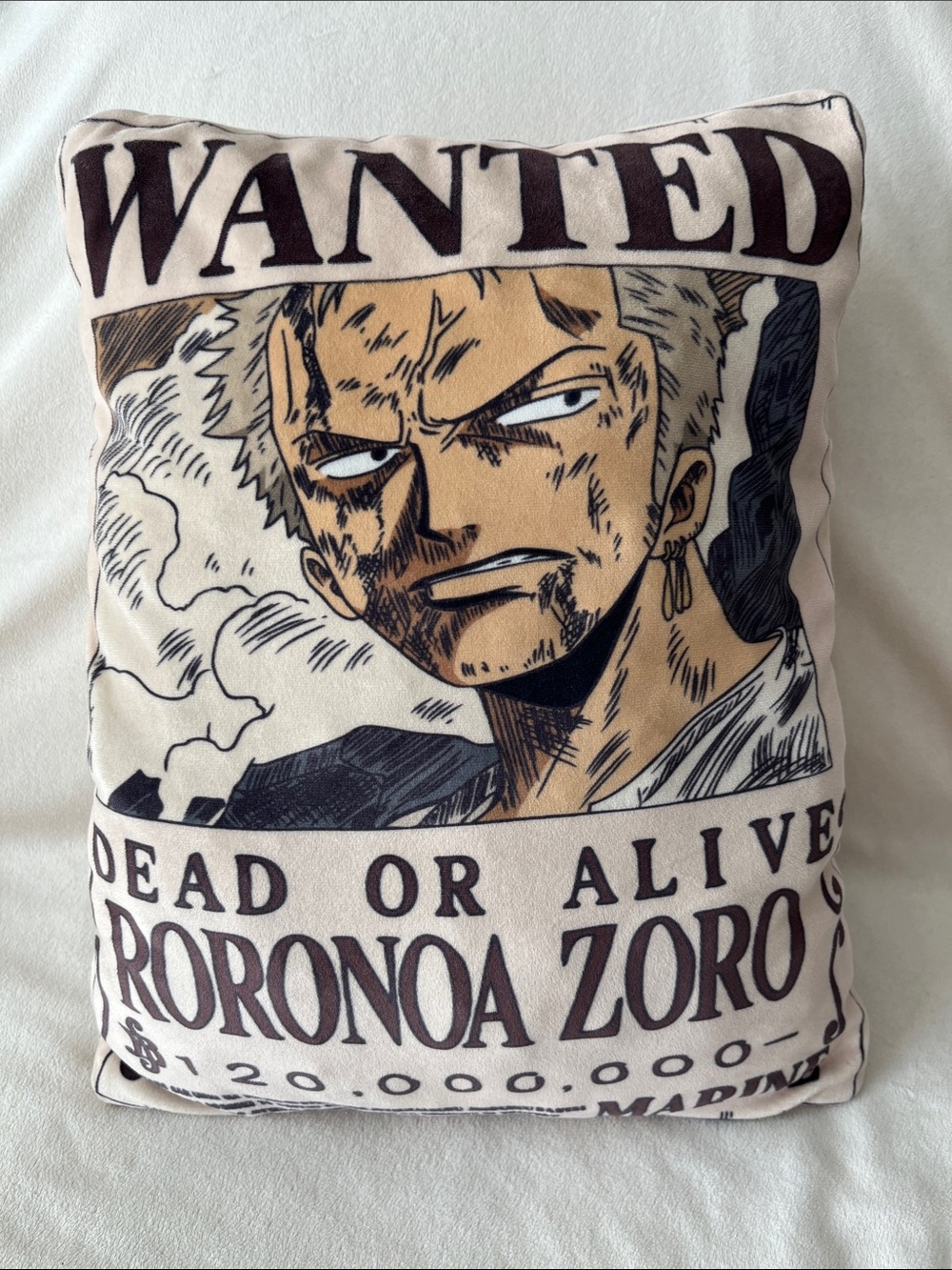 Miniso One Piece Wanted Poster Pillow Roronoa Zoro 16" Limited Edition